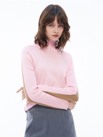 人氣追加 | 雙面穿坑條紋高領羊毛針織上衣-粉