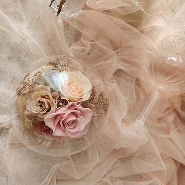 唯一の愛 圓形玻璃鐘罩 小款 永生玫瑰 香檳紅奶茶色 七夕 情人節