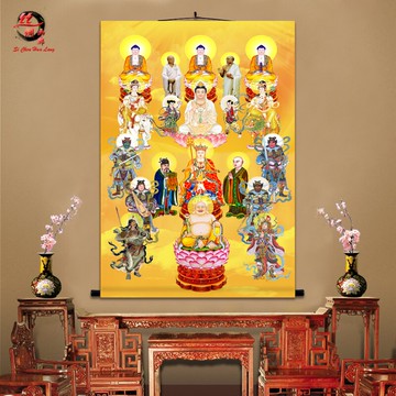 佛畫 佛像掛畫 全堂佛像掛畫滿堂佛眾佛圖全佛圖如來佛觀音中堂佛堂居家供奉卷軸『xy9555』