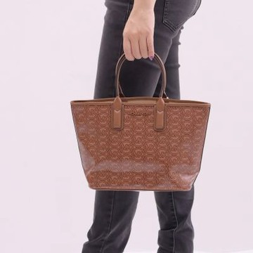 MICHAEL KORS JODIE MK印花塗層帆布手提小托特包(咖)