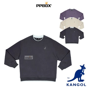 KANGOL 袋鼠 假兩件 經典素色 大學T【65551013】時尚 長袖 素T 衣服  日韓穿搭