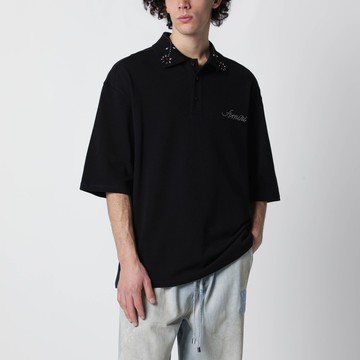 Black oversize cotton polo shirt