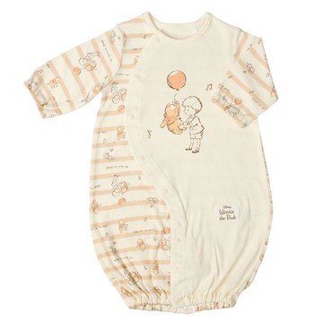 akachan honpo - 長袖兔裝-小熊維尼 單一圖案 橫紋-淺卡其色 (50~60cm)