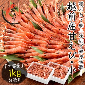 甘エビ 甘えび 子なし 小サイズ 1kg（500g×2箱）約80～100尾入り 刺身用 越前産 贈り物 ギフト グルメ プレゼント 産地直送 お刺身 冬グ