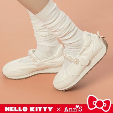 Ann’S X Sanrio三麗鷗 HELLO KITTY 聯名 沉浸的柔軟真皮 後跟蝴蝶結珍珠瑪莉珍娃娃鞋3cm-白