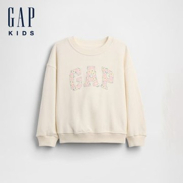【GAP】嬰兒及幼兒VintageSoft毛圈布刺繡Logo大學T-象牙白(900461)