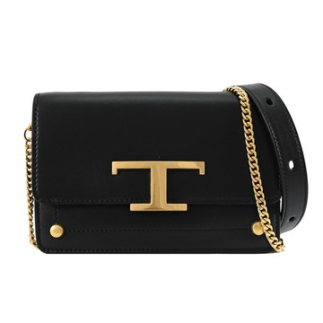 TODS T Timeless 金屬LOGO翻蓋迷你斜背兩用/腰包.黑