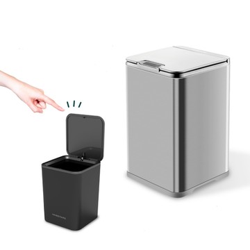 美國 NINESTARS 鈦銀色輕奢不銹鋼感應式垃圾桶10L+按壓式垃圾桶3L(紅外線感應/可拆式內桶/防潑水)-超值組
