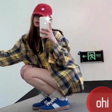 【ohi】多巴胺穿搭 純棉黃黑色格子襯衫 長袖襯衫 學院風襯衫女 女生襯衫 襯衣 襯衫 上衣 女裝 GSN141