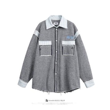 拼接格紋小香風外套男女潮設計感小眾chic春秋薄款翻領夾克慵懶風