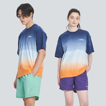 男女同款 CARIBBEAN 粉紅湖紮染短袖T - 深藍色