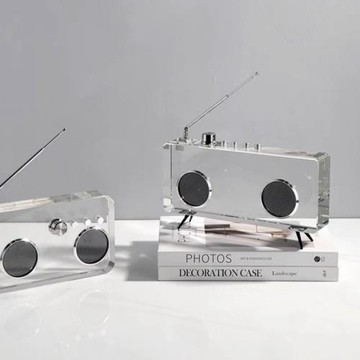 簡約現代輕奢透明水晶錄音機擺件樣板間售樓處客廳玄關桌面裝飾品