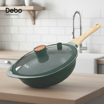 Debo 微壓不沾炒鍋 32cm 壓鑄一體成型 複底不挑鍋 不沾鍋 微壓炒鍋 不沾炒鍋 附蓋炒鍋