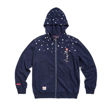 江戶勝 日系 男裝 印花LOGO連帽長袖外套(丈青色) #上衣#外套