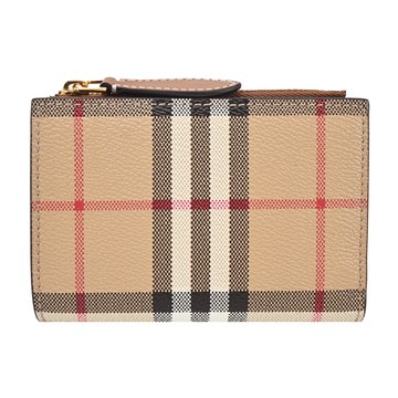 BURBERRY 經典LOGO格紋雙折對開短夾(卡其)_廠商直送