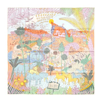 Hermes 愛馬仕 Le Carnaval des Animaux 90 動物嘉年華真絲方巾(水青/綠/黃)