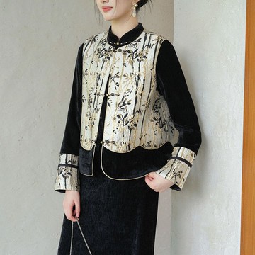 【黑金提花】新中式復古風 夾棉馬甲/外套/連衣裙