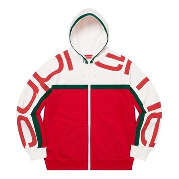 Supreme Big Logo Paneled Zip Up Hooded Sweatshirt 'Red White'