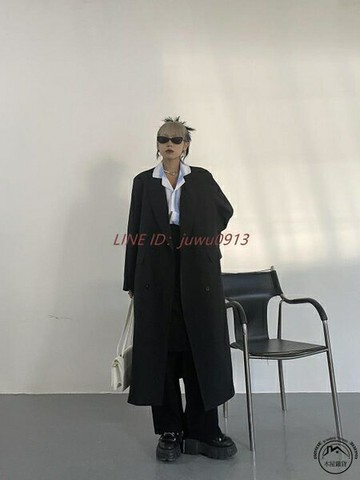 秋冬潮高級復古英倫風中長款過膝西裝風衣外套女【木屋雜貨】