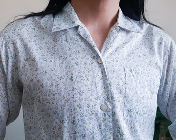 BURBERRYS 復古花卉襯衫 白色藍色花卉棉質襯衫 日本製造