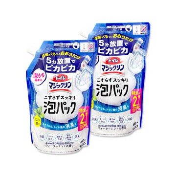 (2袋超值組)日本KAO花王-馬桶免刷5分放置高吸附去污消臭泡沫清潔劑補充包660ml/袋-薄荷香(深藍)(除黑垢洗淨液,去尿漬洗劑,泡泡芳香潔廁劑)