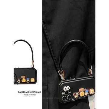 后勤高端&立體卡通黑色掌門狗新款個性適用于iphone16 pro max手機殼蘋果15/14/13/12硅膠防摔全包創意軟簡約