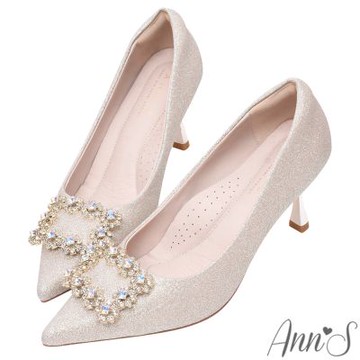Ann’S絲語微光-訂製奢華鑽扣電鍍跟婚鞋尖頭鞋7cm-金