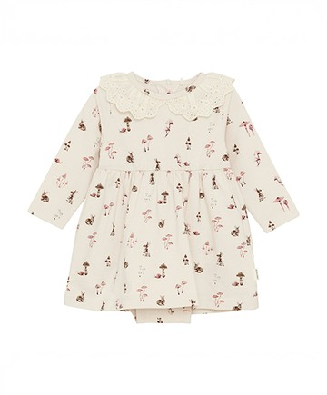 蘑菇兔子米色長袖包屁洋裝86cm