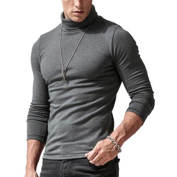 t恤男長袖高領打底衫韓版加絨加厚體恤簡約純色上衣外穿修身秋衣