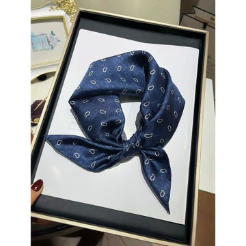 真絲絲巾男女斜紋綢100%桑蠶絲小方巾高檔藏藍腰果花高級感小領巾