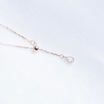 粉晶925純銀水滴伸縮設計項鍊