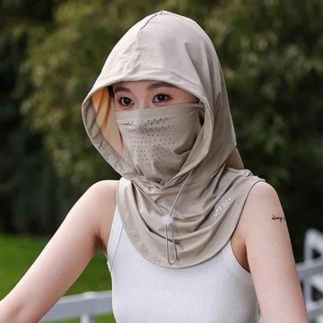 防曬面罩帽子一體夏季遮陽帽女全臉冰絲透氣圍脖開車騎行面巾護頸