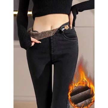 緊身小腳牛仔褲女秋冬新款大碼彈力松緊高腰加絨加厚保暖外穿靴褲