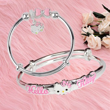 抖音直播hello kitty 白銅鍍銀轉運手鏈女學生手鐲凱蒂貓