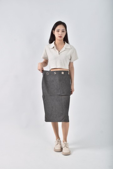 (2XL) fendi秋冬棉質圓環灰色長裙