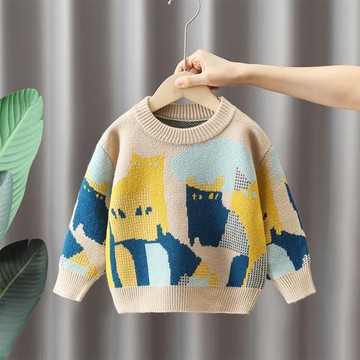 兒童毛衣秋冬款2025新款酷帥男童撞色針織衫洋氣寶寶加厚套頭上衣