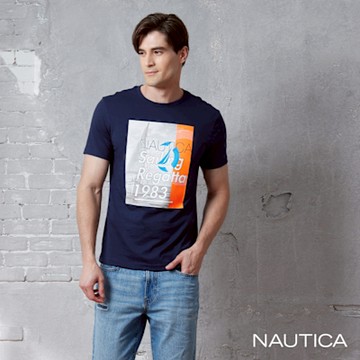 Nautica 男裝 帆船賽文字印花短袖T恤-藍色