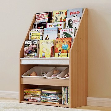【樂樂】好好繪書架 木質兒童玩具繪本架E款 升級/四層繪本+PE收納盒一層+格子 長83cm(寶寶閱讀收納架 二合一體 實木落地書架)升級/四層繪本-E款83cm