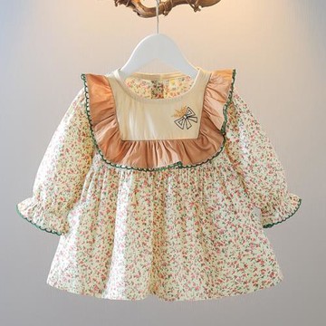 女童洋裝春秋款1歲女寶寶韓版長袖碎花純棉O公主裙洋派時髦裙子2