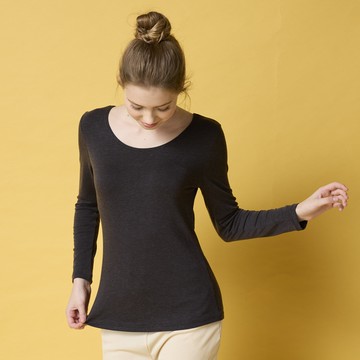 華歌爾-健康蘭姿系列 M-LL圓領長袖保暖衣(優雅黑)-LT296123BL