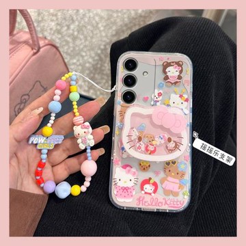 適用三星s23ultra手機殼s24plus立體s21卡通s10+凱蒂貓s22搖一搖s20支架note10帶s9手鏈s23fe可愛s8十noto20