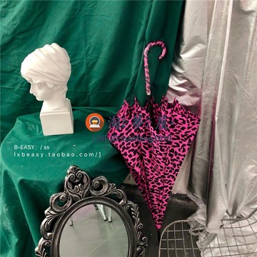 韓國直立傘彩色豹紋長柄傘抗風自動晴雨防紫外線性感小野貓雨傘【淘夢屋】