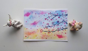 亞洲花卉、櫻花、櫻花樹畫作、賞櫻