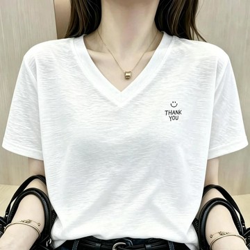 【台灣现貨】100%竹節棉T恤 V領上衣 韓版T恤 短袖上衣 夏天短袖 透氣上衣 V領t恤 大碼短袖 女生上衣 短袖T恤