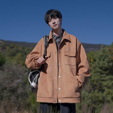 工裝外套男日系復古cityboy鹿皮絨夾克春秋潮流寬松休閑翻領上衣