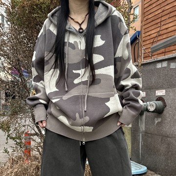 正韓UNISEX 復古迷彩針織連帽外套 3色 YUPPIE 現貨優惠商品