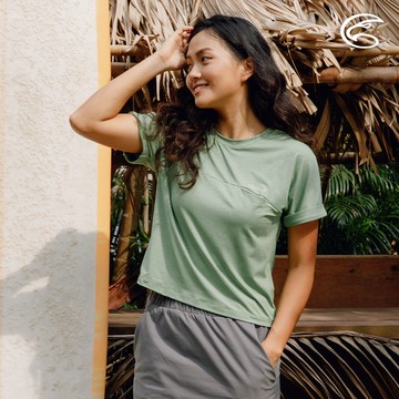 ADISI 女WINCOOL涼感乾爽機能短版連袖上衣 AL2411014 青蘋綠｜城市綠洲