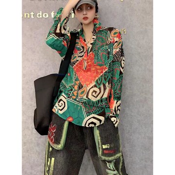 民族風套頭今年流行漂亮上衣女印花燙鉆套頭2025春秋襯衣爆款長袖