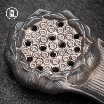 泥巴人 蓮花茶盤粗陶干泡臺陶瓷茶盤簡約家用鎏金茶具托盤茶臺