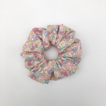 髮圈- 粉色底繁花